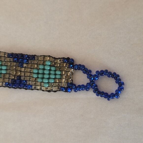 2 Boho Seed Bead Bracelets Cobalt Blue Turquoise Colors - Picture 5 of 11